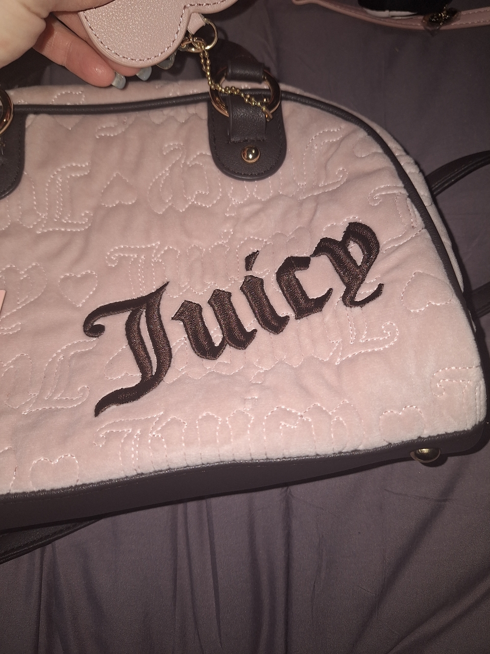 Juicy Couture Pink and Brown Heart Charm Satchel - Picture 4 of 6